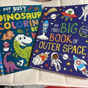 Coloring book space theme and dinosaur